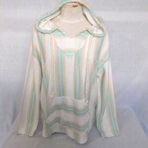 Bloom + Pop Terry Boho Hoodie Pullover Pastel Striped Kangaroo pocket Womens M
